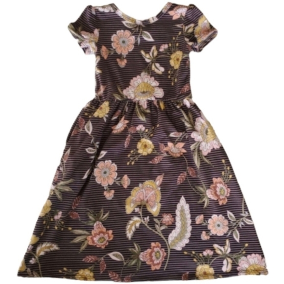 Dot Dot Smile Dress Short-sleeve Black Striped Floral Baby Girls 12-24M - Picture 2 of 4